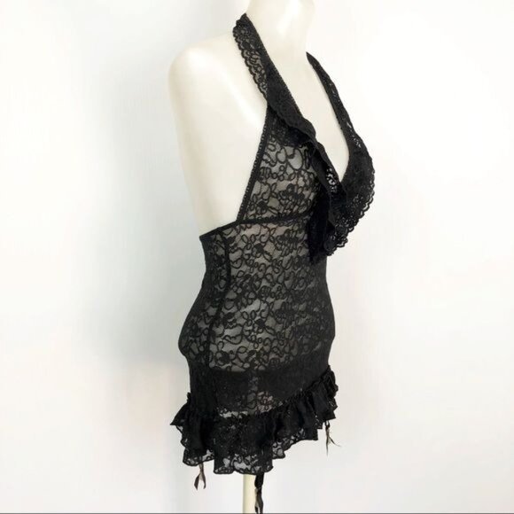 Victorias Secret The Lacie Lace Ruffle Halter Neck Camisole Babydoll Medium - Picture 4 of 10